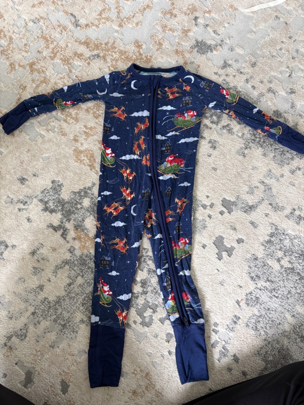 Little Sleepies Navy Blue Santa Sleigh Print One-Piece Footie